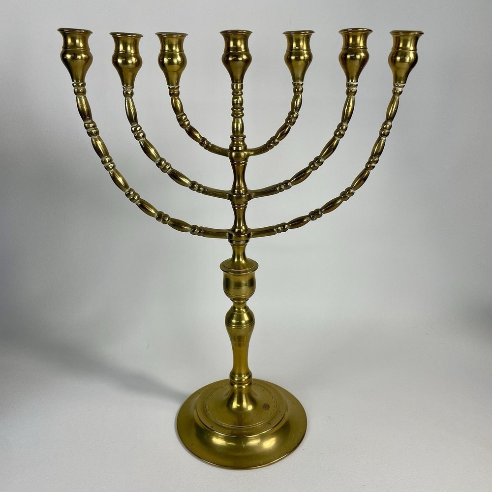 Vintage Brass Menorah Style Large 17.5" Judaica 7 Adjustable Arms Candelabra